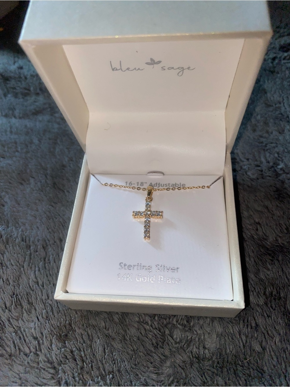 Bleu Sage Gold Plated Sterling Silver Gold Plated Cross Necklace - White Stones